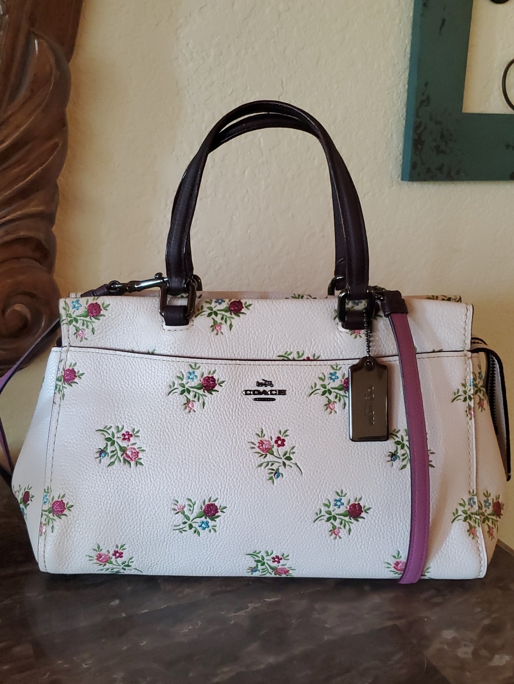 Coach Fulton Satchel With Floral Cross Stitch Print